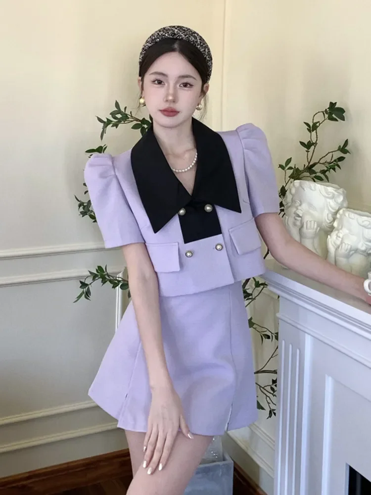 Suvel Uue Magus Kaks tk Komplekt Seelik Naiste kaherealine Jakk, Mantel Crop Top +Mini Seelik Set korea Fashion 2 Töö Riided0