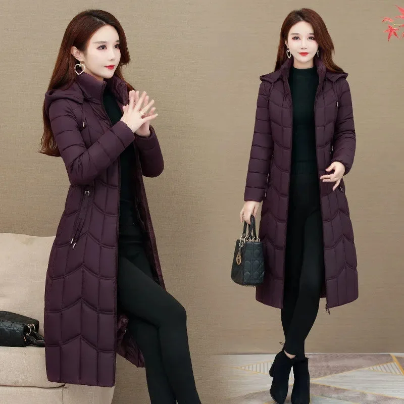 Talve Jope Naistele X-pikk Paksenema Alla Mantel Kapuutsiga Sirge Elegantne Ülerõivad 2023 korea Fashion Uued Naiste Parkad0