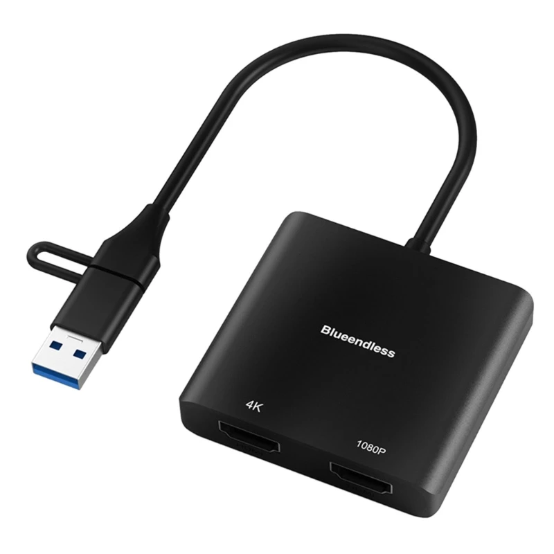 USB Type-C-Kahe HDMIcompatible Monitor Adapter 4K30Hz 1080P 60hz Väline graafikakaart Sülearvutid0