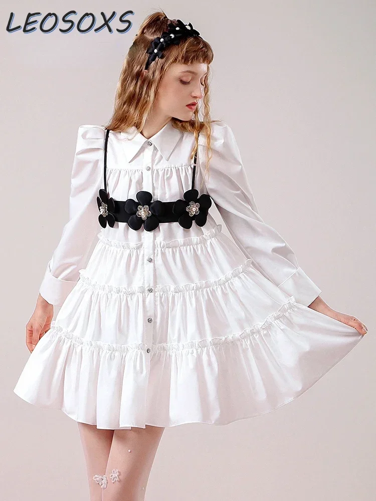 Varasügisel Armas Tüdruk Erilist Huvi Disaini Kolmemõõtmeline Lill Välimine Kanda Valge Tüdrukud Dress Lühikesed Kleidid High Street0