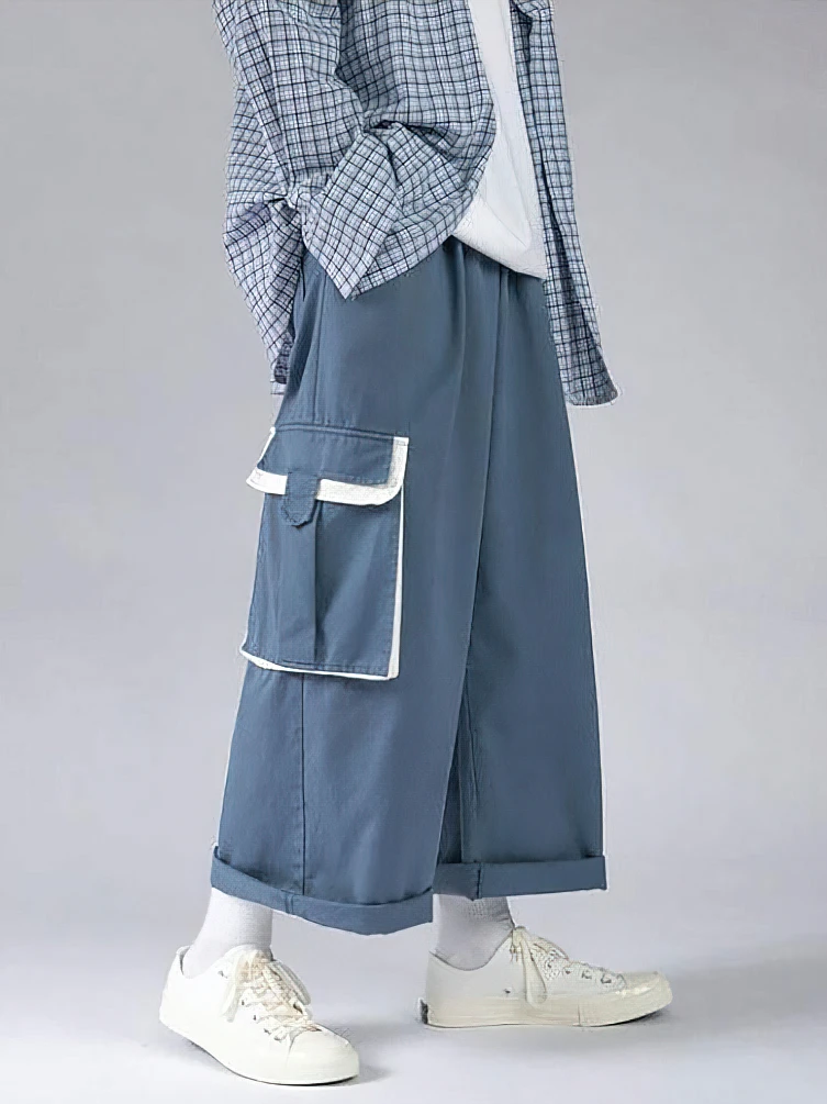 Jaapani Suur Tasku Lai Lg Kottis Sirge Cargo Püksid korea Vabaaja Pahkluu pikkus Pikad Püksid Streetwear Puuvill Techwear Uus1