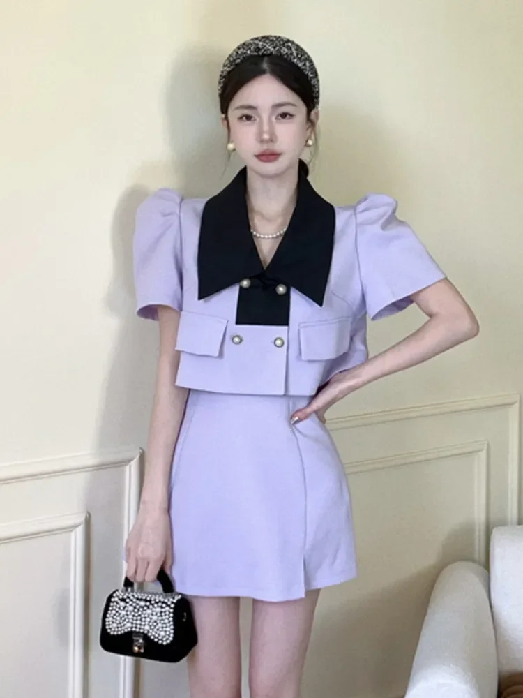 Suvel Uue Magus Kaks tk Komplekt Seelik Naiste kaherealine Jakk, Mantel Crop Top +Mini Seelik Set korea Fashion 2 Töö Riided1