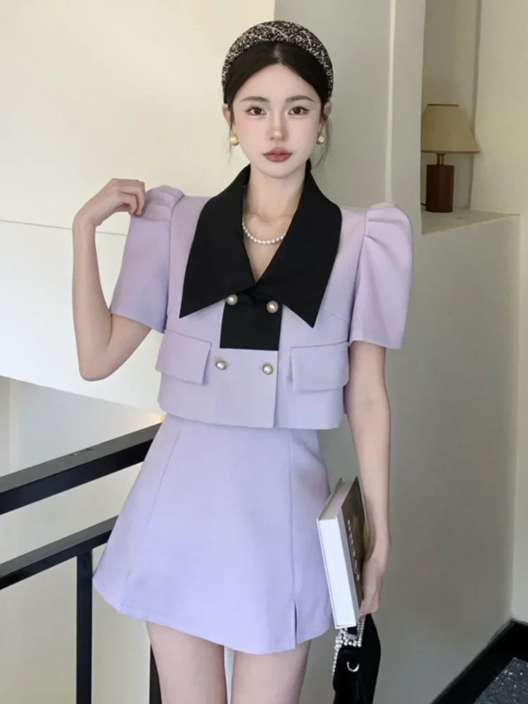 Suvel Uue Magus Kaks tk Komplekt Seelik Naiste kaherealine Jakk, Mantel Crop Top +Mini Seelik Set korea Fashion 2 Töö Riided2