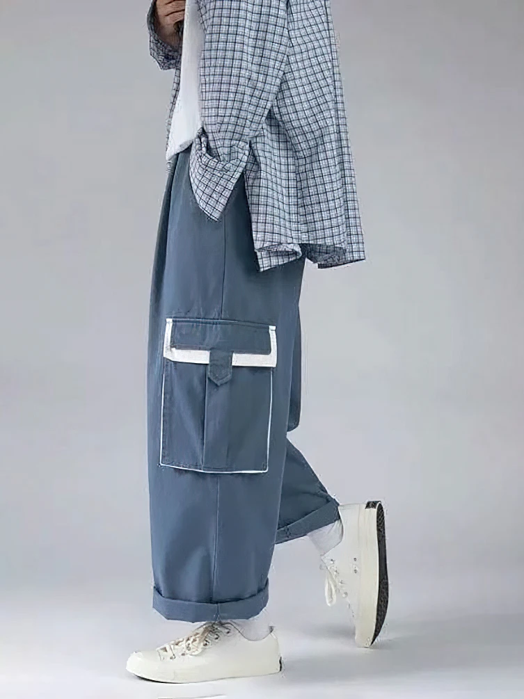 Jaapani Suur Tasku Lai Lg Kottis Sirge Cargo Püksid korea Vabaaja Pahkluu pikkus Pikad Püksid Streetwear Puuvill Techwear Uus3