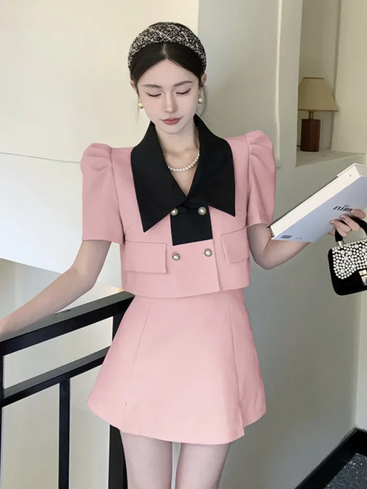 Suvel Uue Magus Kaks tk Komplekt Seelik Naiste kaherealine Jakk, Mantel Crop Top +Mini Seelik Set korea Fashion 2 Töö Riided3