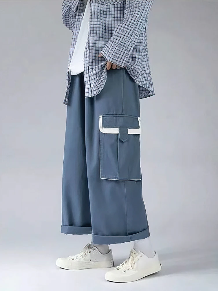 Jaapani Suur Tasku Lai Lg Kottis Sirge Cargo Püksid korea Vabaaja Pahkluu pikkus Pikad Püksid Streetwear Puuvill Techwear Uus4