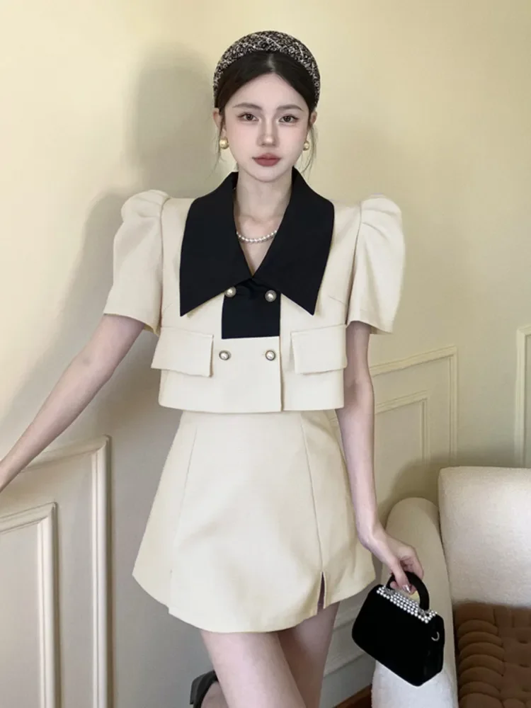 Suvel Uue Magus Kaks tk Komplekt Seelik Naiste kaherealine Jakk, Mantel Crop Top +Mini Seelik Set korea Fashion 2 Töö Riided4