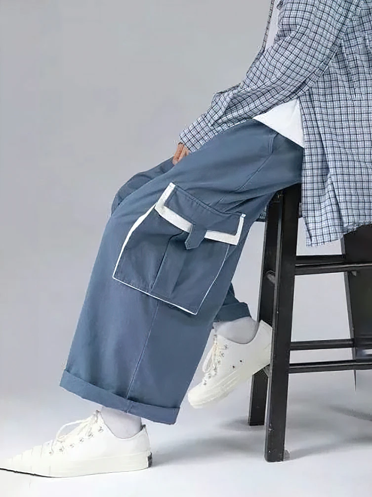 Jaapani Suur Tasku Lai Lg Kottis Sirge Cargo Püksid korea Vabaaja Pahkluu pikkus Pikad Püksid Streetwear Puuvill Techwear Uus5