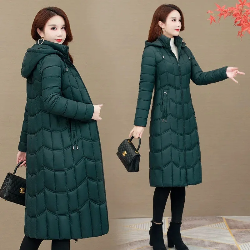 Talve Jope Naistele X-pikk Paksenema Alla Mantel Kapuutsiga Sirge Elegantne Ülerõivad 2023 korea Fashion Uued Naiste Parkad5