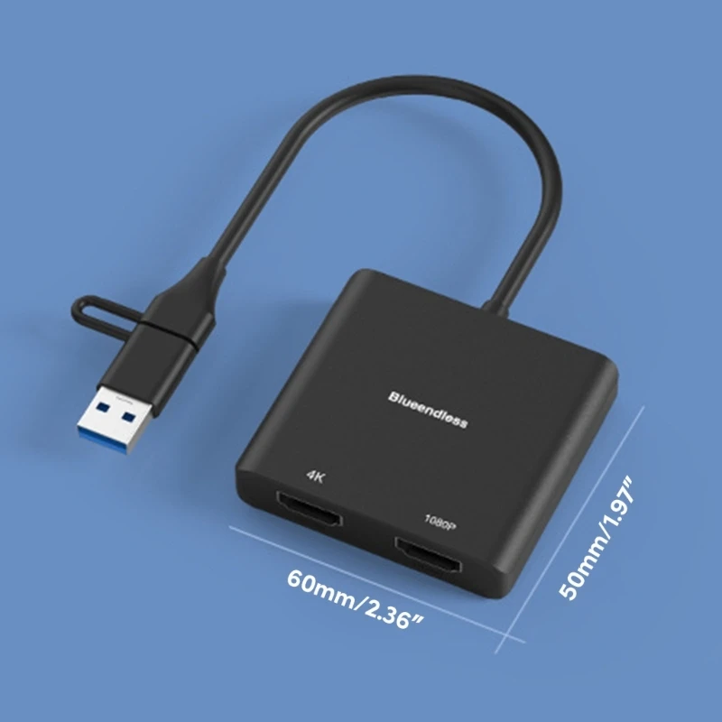 USB Type-C-Kahe HDMIcompatible Monitor Adapter 4K30Hz 1080P 60hz Väline graafikakaart Sülearvutid5