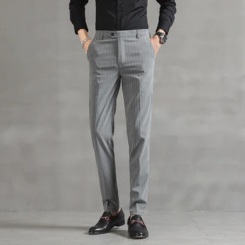 Ametlik Business Casual Slim Fit Klassikaline Meeste Triibulised Püksid 2023 New Kõrge Kvaliteediga Luksuslik Suvine Ülikond Püksid Püksid Asukoht