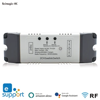 2 Kanaliga eWeLink Smart Wifi Lüliti Moodul 12V 24V USB5V 220V 85V-250V RF 433MHz Vastuvõtja 10A Relee Töö Alexa Google Kodu