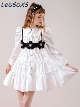 Varasügisel Armas Tüdruk Erilist Huvi Disaini Kolmemõõtmeline Lill Välimine Kanda Valge Tüdrukud Dress Lühikesed Kleidid High Street