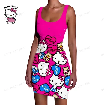 Naiste Hello Kitty Prindi Õhuke Sleevest Temperament õhtukleit Suvel Klubi Sünnipäeva Pidu Seksikas Bodycon Roosa Mini Kleit 2023