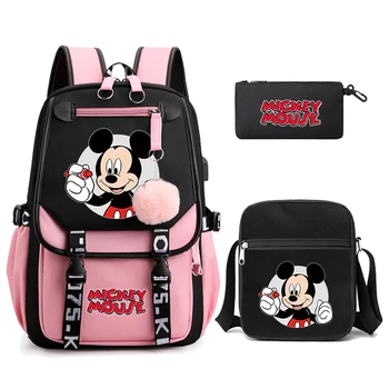 3tk/Komplekt Disney Minnie Mickey Seljakott Naistele Lõuend Sülearvuti seljakott Seljakoti Tüdruk Poiss Kooli Kotid Teismeline Anime Seljakott
