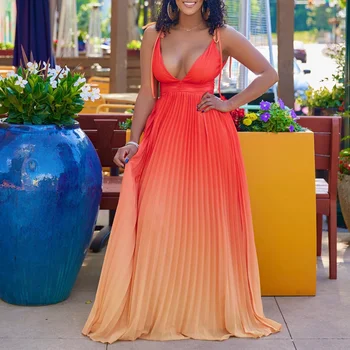 2023 Suvel Seksikas Aafrika Naiste Sleeveles V-kaeluse Spagetid Rihm Sinine Oranž Polüester Pikk Kleit Aafrika Kleidid Naistele