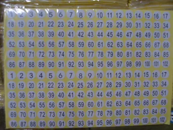 15 lehed/ palju 3060pcs Läbimõõt 10mm Väike Ring Numbrid kleebised 1-102 igaühes kohta 1-102 numbrid paber etikett, kleebis