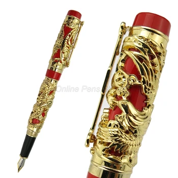 Jinhao Vana Dragon Phoenix Purskkaev Pliiats Metallist Nikerdamist Reljeef Raske Golden Pen & Punane Professional Kirjutamine Pliiatsi JF003