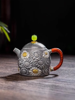 Hõbe Tee Pot 999 Hõbe Käsitöö Qin Quan Daisy, Hiina Kung Fu Tee Set Väike Tee Silver Pot Pot Leotamine Tee Pott
