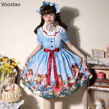 Jaapani Magus Lolita OP Kleit Tüdrukud Cute Cartoon Aed Ümbrik Lühikesed Varrukad peokleidid Naiste Stiilne Kawaii Bow Lace Vestidos