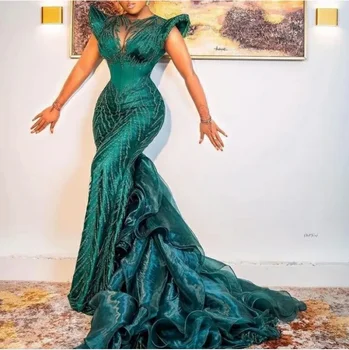 Roheline Maroko Õhtu Kleidid Mermaid Kork Varrukad Organza Appliques Pikk Luksus Türgi Dubai, Saudi Araabia Tanssiaiset Kleit Kleit