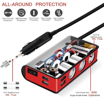 Kiire Laadimine 3.0 USB autolaadija sigaretisüütaja Jagaja Adapter 12V/24V Pistikupesa Koos LED-Vol Power-Lüliti