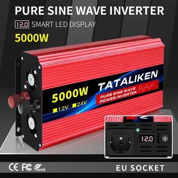 Uus Pure Sine Wave Inverter DC 12V AC 220V Euroopa Socket Converter 1600W 2500W 3500W 4500W 5000W 6000W 7000W 8000W