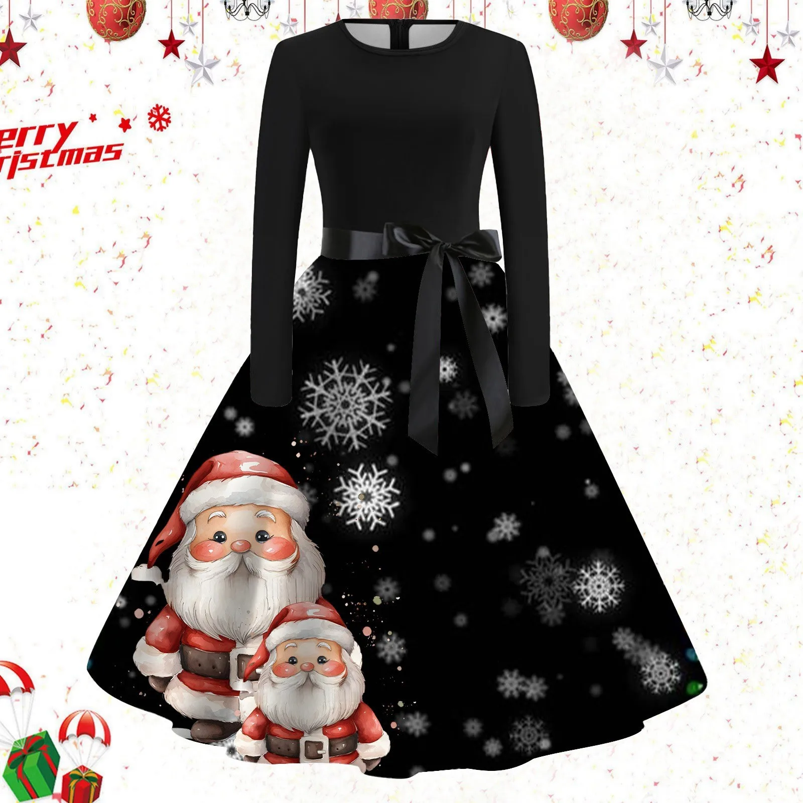Xmas Sügisel Jõulud Kleit Naiste Vintage Elegantne jõulupidu Pikad Varrukad Mood õhtukleidid Naine vestidos para mujer0