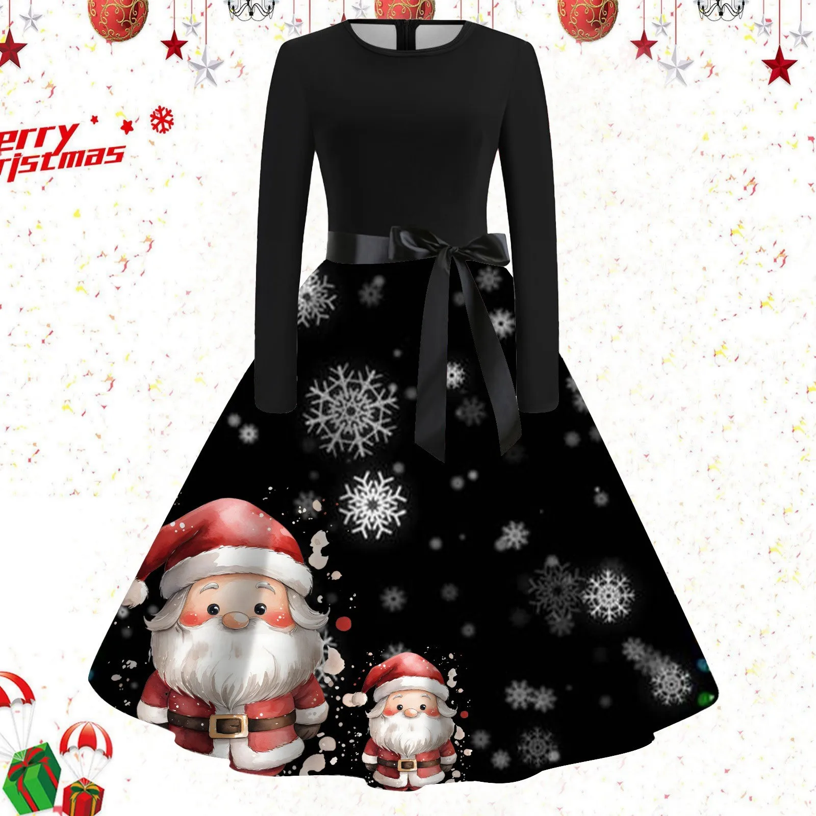 Xmas Sügisel Jõulud Kleit Naiste Vintage Elegantne jõulupidu Pikad Varrukad Mood õhtukleidid Naine vestidos para mujer2