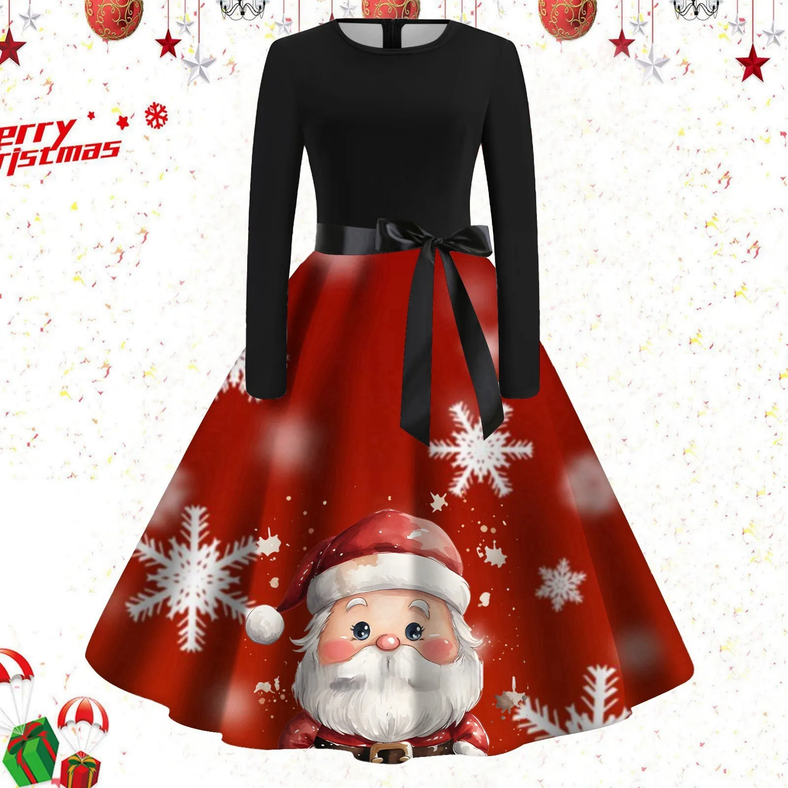 Xmas Sügisel Jõulud Kleit Naiste Vintage Elegantne jõulupidu Pikad Varrukad Mood õhtukleidid Naine vestidos para mujer3