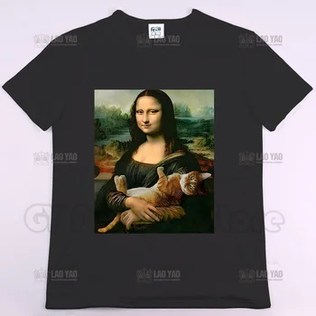 Mona Lisa ja Kass Graafiline T-Särgid Hot Müük Suvel Trükitud -särk Unisex Street Wear Mood ops Vabaaja Mehed Naised 
