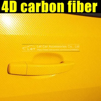 auto disain ere 4D kollane Carbon Fiber Vinyl film Värviline, Läikiv Carbon Fiber Vinyl Film Auto Kiletamine Vinüül Mähi Fooliumi decal