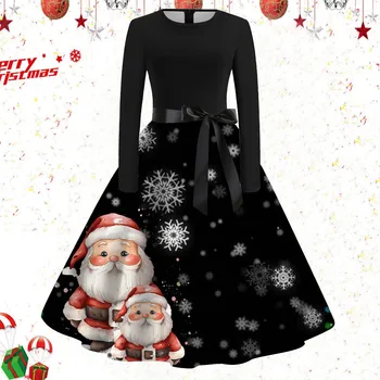 Xmas Sügisel Jõulud Kleit Naiste Vintage Elegantne jõulupidu Pikad Varrukad Mood õhtukleidid Naine vestidos para mujer